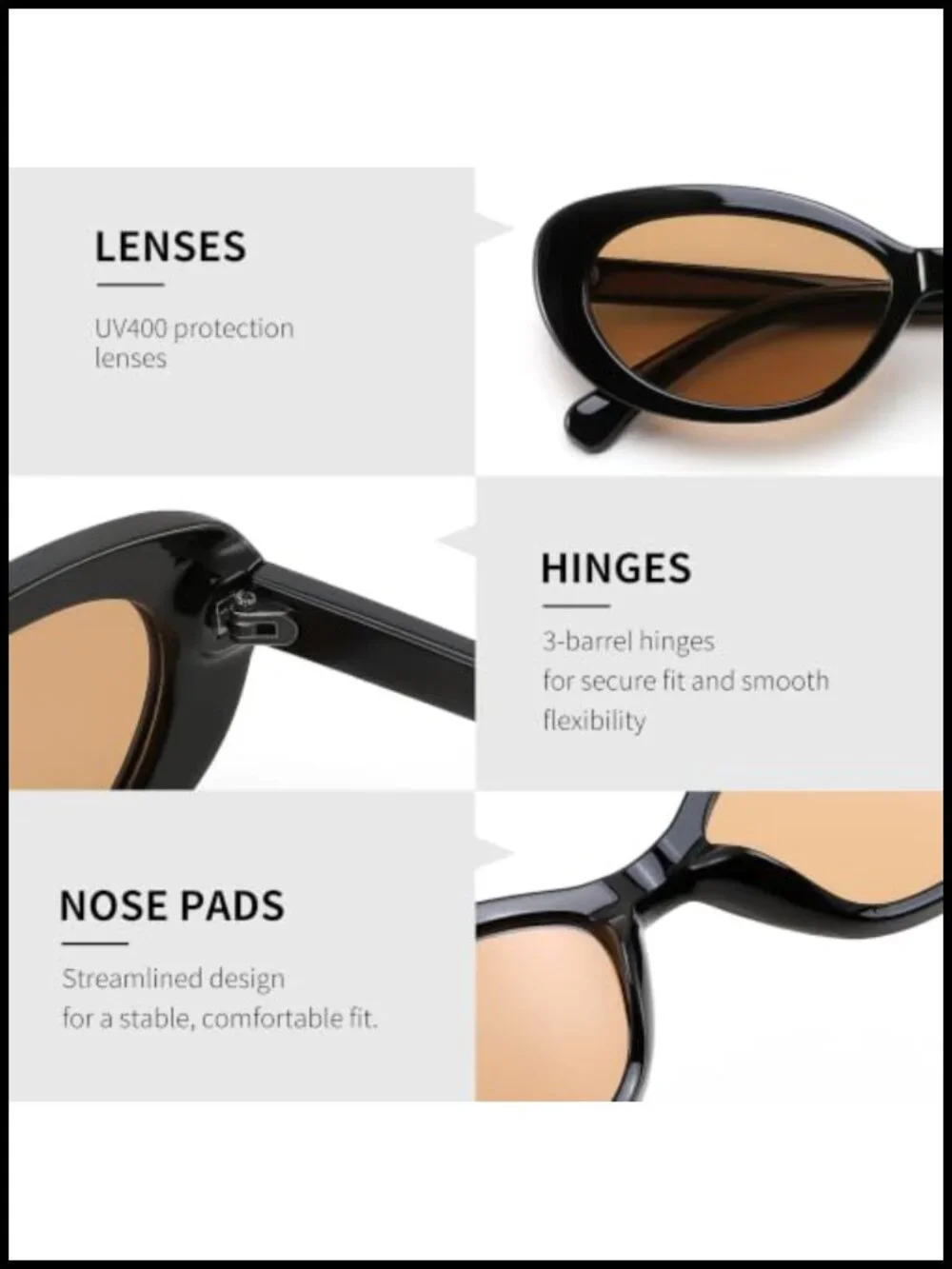 Retro Oval Cat Eye Sunglasses UV400 Protection Lightweight Plastic